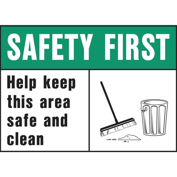 Hy-Ko Safety First Keep Area Clean Sign 10" x 14", 5PK A20382